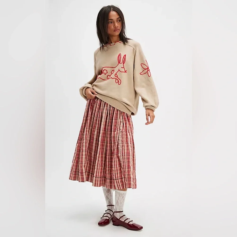 Free People We The Free Graphic Crewneck Sweater Embroidered Bunny Size … - Picture 15 of 15